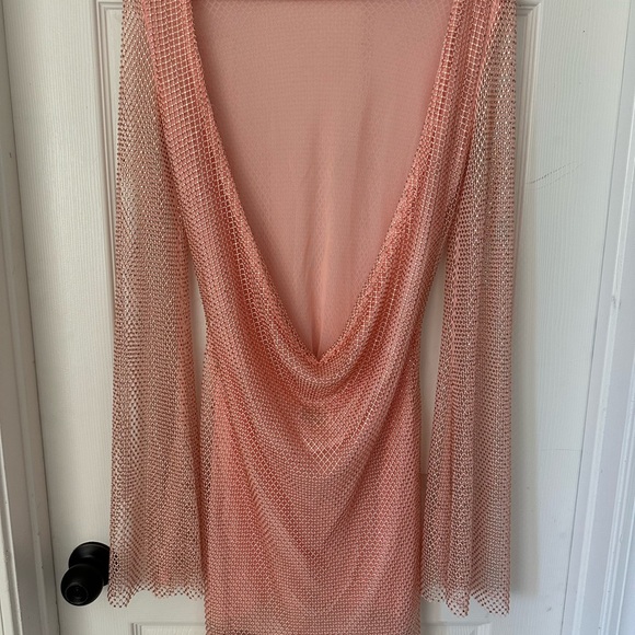 Samira Flare Sleeve Diamante Mesh Mini Dress -Baby Pink- Small-SOLD OUT Online - Picture 4 of 6